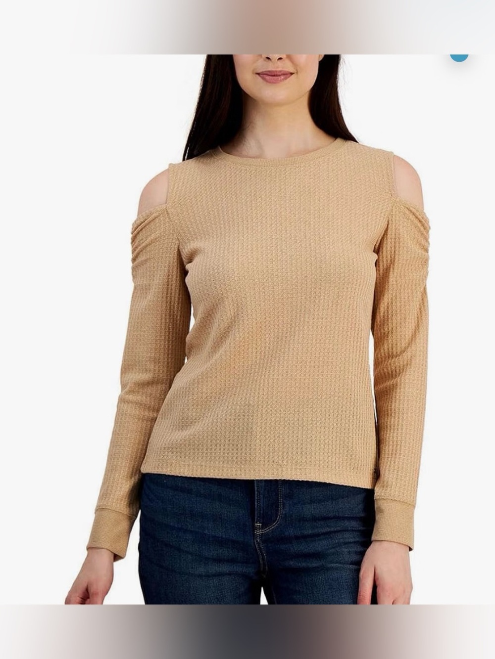 Tommy Hilfiger Camel Cold-Shoulder Long Sleeve Top